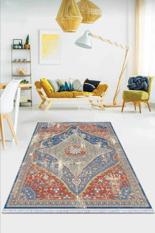 Mutfak Kilim Fiyatları Eflatun Göbekli Dokuma Pamuk Taban Kaymaz Kilim KLM254
