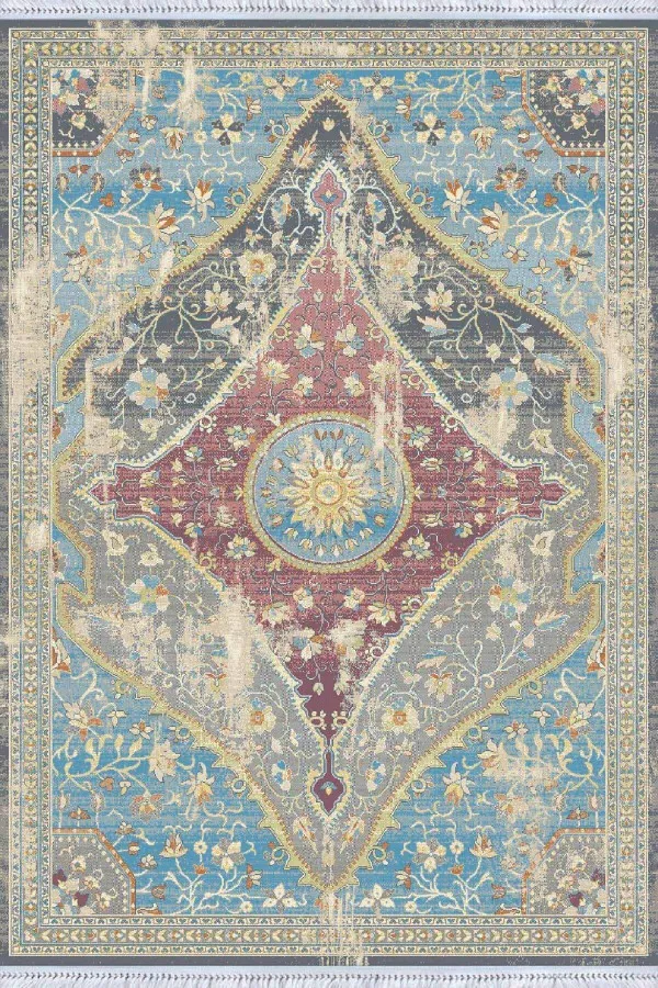 Kilim Mutfak Mavi Klasik Göbekli Dokuma Pamuk Taban Kaymaz Kilim KLM255