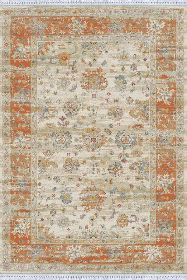Yolluk Kilimler Turuncu Çerçeveli Dokuma Pamuk Taban Kaymaz Kilim KLM264