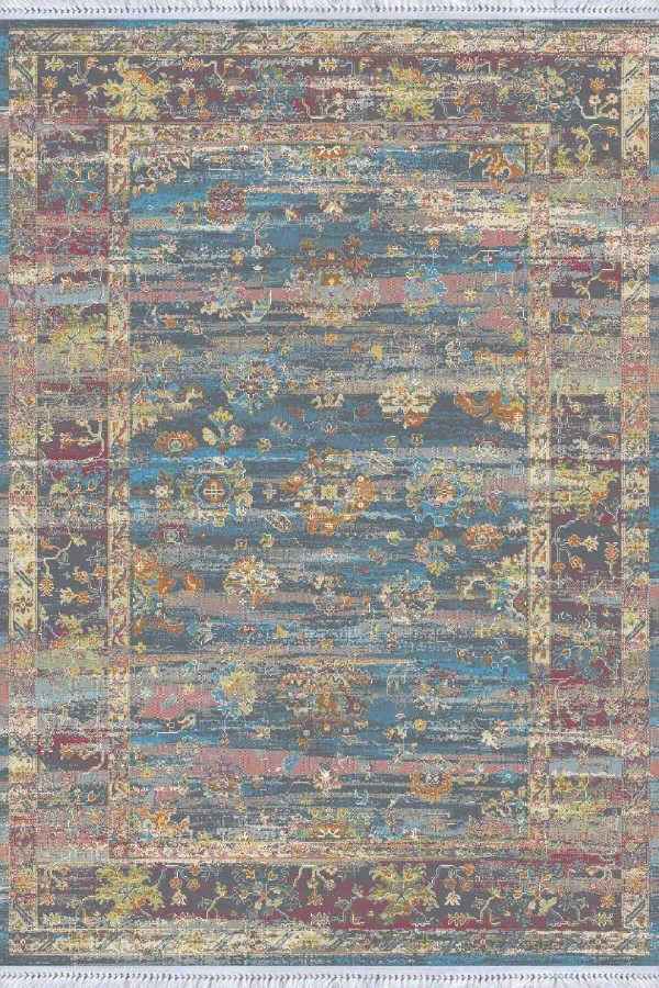 Karabag Kilimi Çok Renkli Çerçeveli Dokuma Pamuk Taban Kaymaz Kilim KLM266