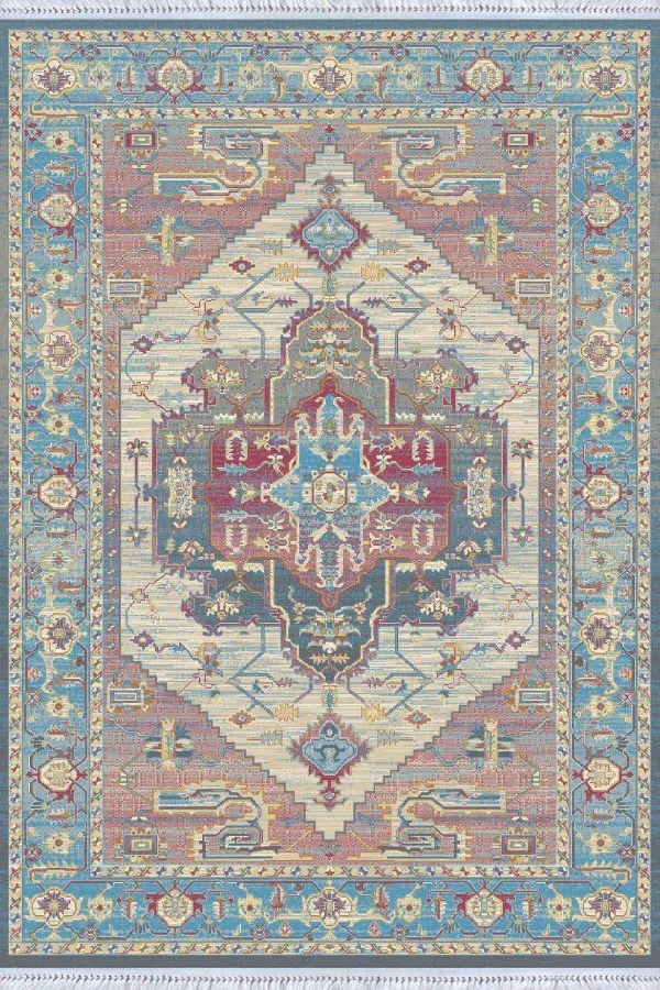 Kilim Mutfak Halısı Mavi Klasik Göbekli Dokuma Pamuk Taban Kaymaz Kilim KLM272