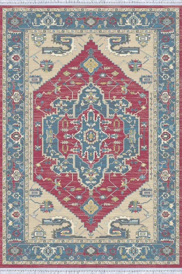 Pembe Klasik Göbekli Dokuma Pamuk Taban Kaymaz Kilim KLM273
