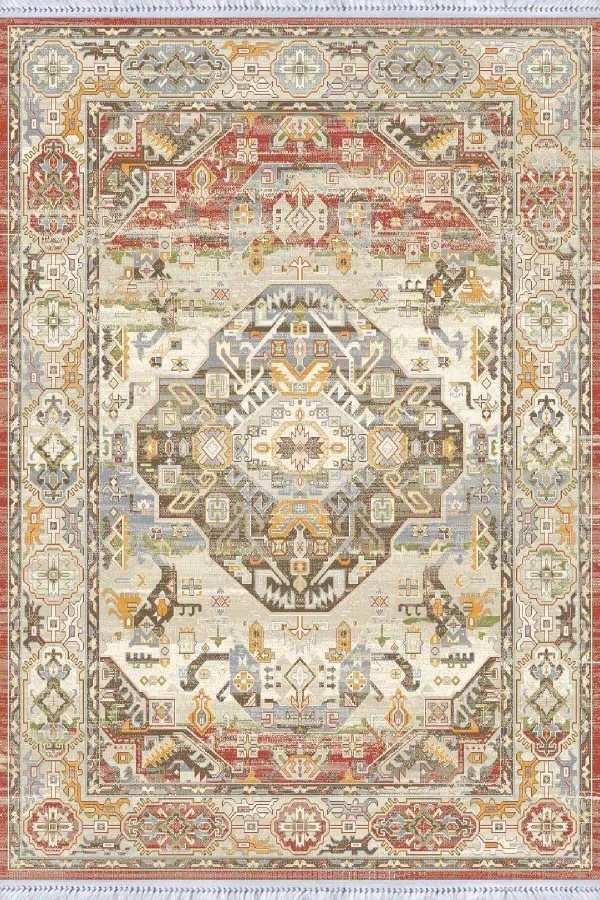 İnce Kilim Desenli Halı Renkli Klasik Göbekli Dokuma Pamuk Taban Kaymaz Kilim KLM277