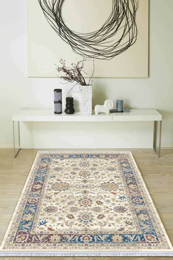 Karabağ Desenli Kilim Çok Renkli Çerçeveli Dokuma Pamuk Taban Kaymaz Kilim KLM280