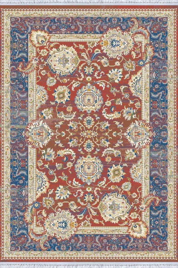 Kaymaz Yıkanabilir Kilim Kiremit Çerçeveli Dokuma Pamuk Taban Kaymaz Kilim KLM284