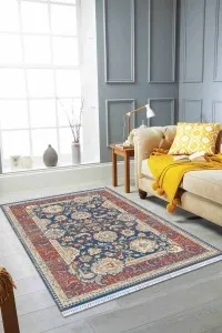 Çok Renkli Çerçeveli Dokuma Pamuk Taban Kaymaz Kilim KLM285 Çok Renkli Çerçeveli Dokuma Pamuk Taban Kaymaz Kilim KLM285