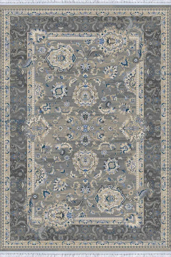 Balkon Kilim Gri Çerçeveli Dokuma Pamuk Tabanlı Kaymaz Kilim KLM286