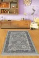 Balkon Kilim Gri Çerçeveli Dokuma Pamuk Tabanlı Kaymaz Kilim KLM286