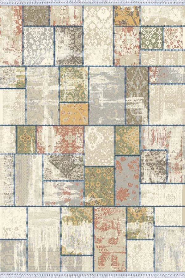 Patchwork Kilim Çok Renkli Patchwork Dokuma Pamuk Taban Kaymaz Kilim KLM288