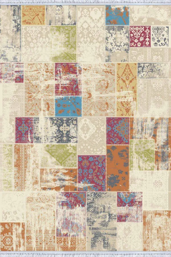 Patchwork Kilim Halı Çok Renkli Patchwork Dokuma Pamuk Taban Kaymaz Kilim KLM289
