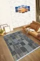 Karabağ Patchwork Halı Füme Patchwork Dokuma Pamuk Taban Kaymaz Kilim KLM291