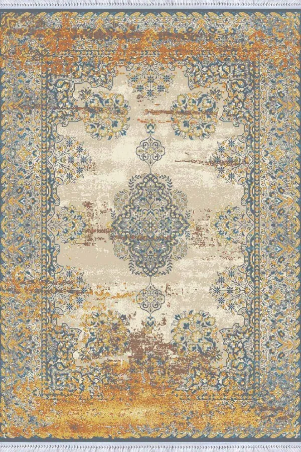Yeni Model Kilimler Tarçın Klasik Göbekli Dokuma Pamuk Taban Kaymaz Kilim KLM297