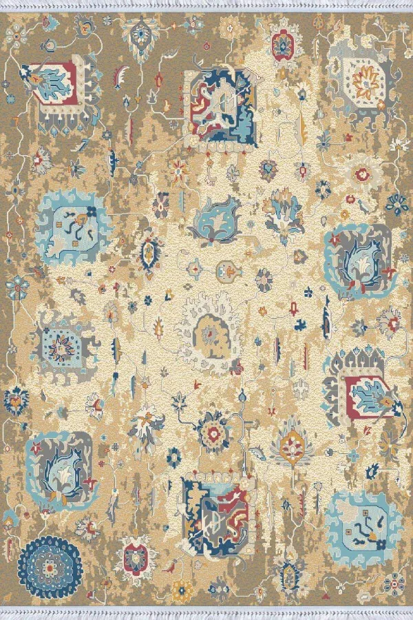 Mutfak Kilimi Kaymaz Bej Vintage Dokuma Pamuk Tabanlı Kaymaz Kilim KLM301