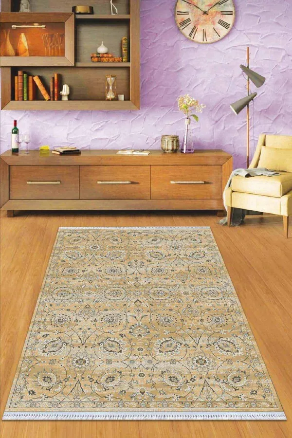 Soft Kilim Sarı Vintage Dokuma Pamuk Tabanlı Kaymaz Kilim KLM305