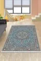 Mavi Klasik Göbekli Dokuma Pamuk Taban Kaymaz Kilim KLM309