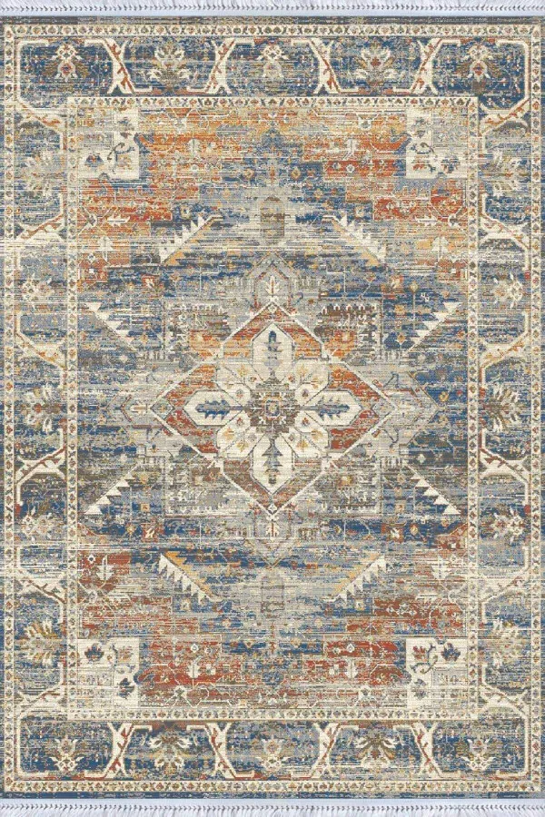 Renkli Klasik Göbekli Dokuma Pamuk Taban Kaymaz Kilim KLM315