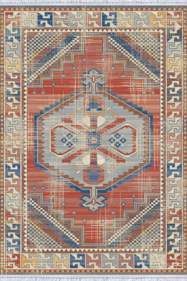 Kare Kilim Kiremit Göbekli Dokuma Pamuk Taban Kaymaz Kilim KLM316