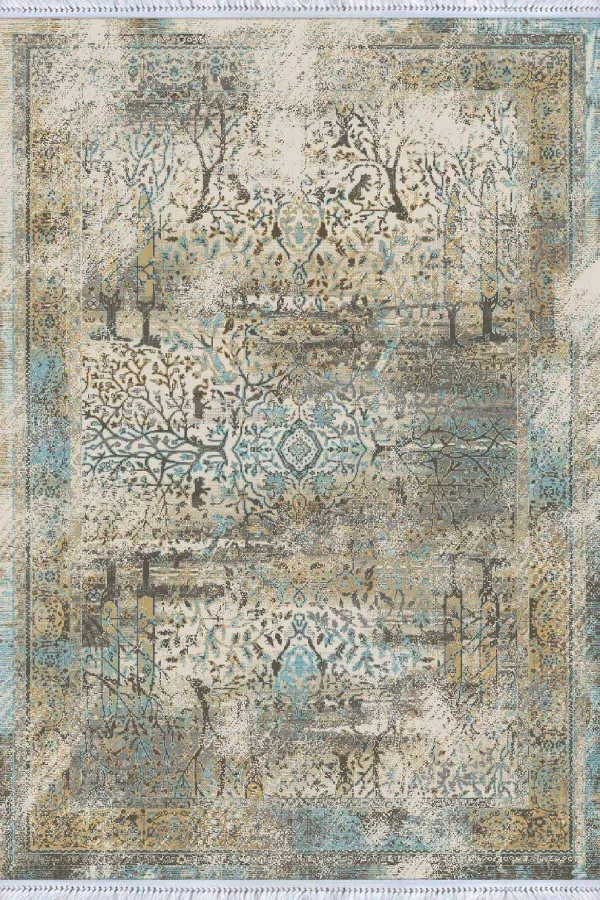 Kilim Desenli Mutfak Halıları Mavi Vintage Dokuma Pamuk Tabanlı Kaymaz Kilim KLM324