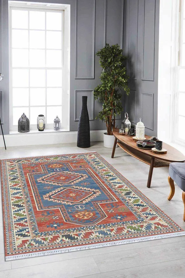 Kaymaz Kilim Kiremit Göbekli Dokuma Pamuk Taban Kaymaz Kilim KLM325