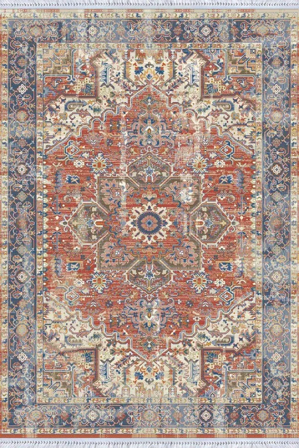 Kaymaz Kilim Fiyatları Kiremit Göbekli Dokuma Pamuk Taban Kaymaz Kilim KLM328