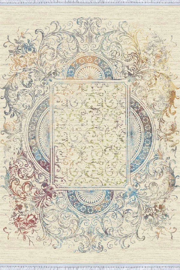Dekoratif Halı Kilim Krem Vintage Dokuma Pamuk Tabanlı Kaymaz Kilim KLM333