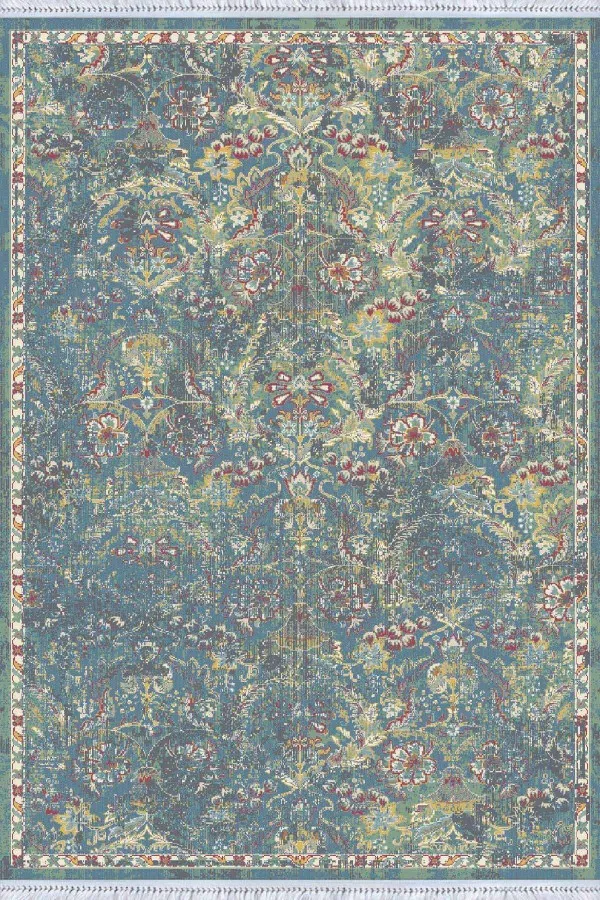 Kilim En Ucuz Mavi Vintage Dokuma Pamuk Tabanlı Kaymaz Kilim KLM335