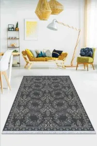 Antrasit Vintage Dokuma Pamuk Taban Kaymaz Kilim KLM338 Antrasit Vintage Dokuma Pamuk Taban Kaymaz Kilim KLM338