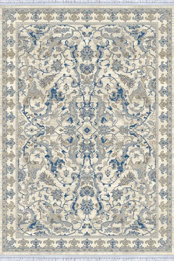 4 M2 Kilim Mavi Çerçeveli Dokuma Pamuk Taban Kaymaz Kilim KLM339