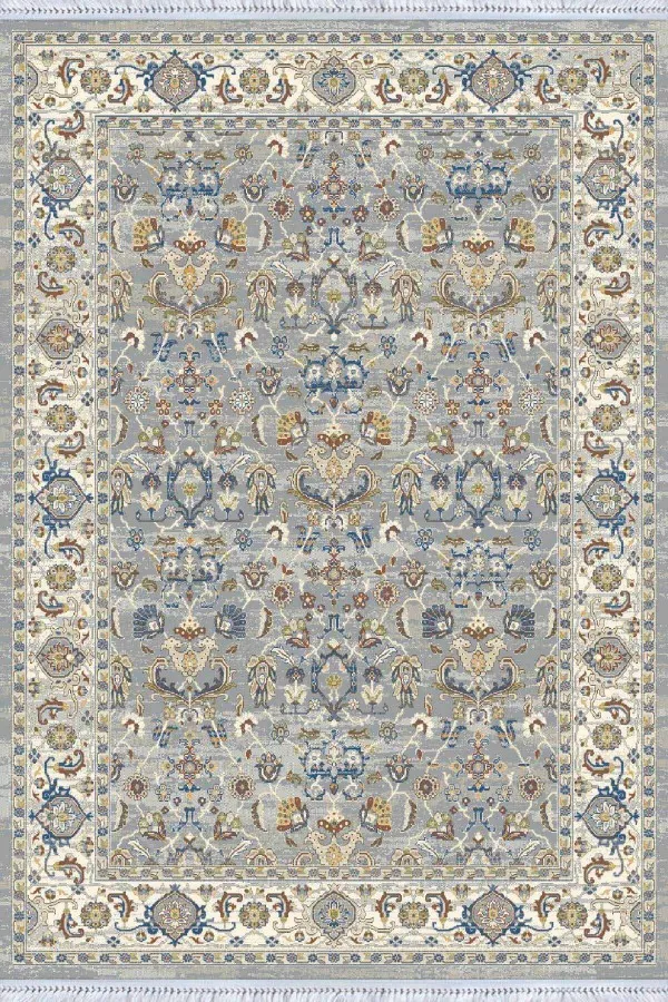 Bohem Kilim Gri Çerçeveli Dokuma Pamuk Tabanlı Kaymaz Kilim KLM340