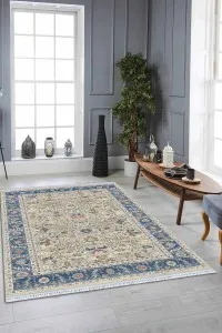 Mavi Çerçeveli Dokuma Pamuk Taban Kaymaz Kilim KLM341 Mavi Çerçeveli Dokuma Pamuk Taban Kaymaz Kilim KLM341