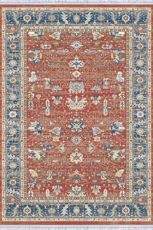 Kilim 100X150 Kiremit Çerçeveli Dokuma Pamuk Taban Kaymaz Kilim KLM342