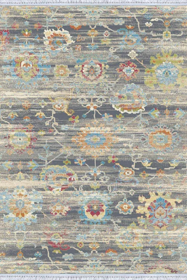 Gül Desenli Kilim Çok Renkli Vintage Dokuma Pamuk Taban Kaymaz Kilim KLM344