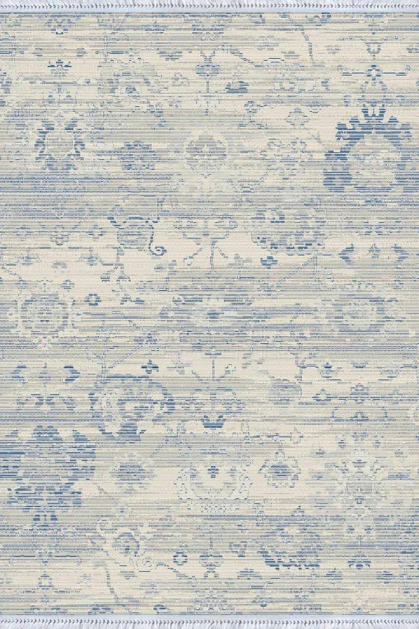 Kilim Etnik Mavi Vintage Dokuma Pamuk Tabanlı Kaymaz Kilim KLM345