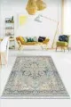 Kilim Fiyatları 4 Metrekare Mavi Vintage Dokuma Pamuk Tabanlı Kaymaz Kilim KLM351