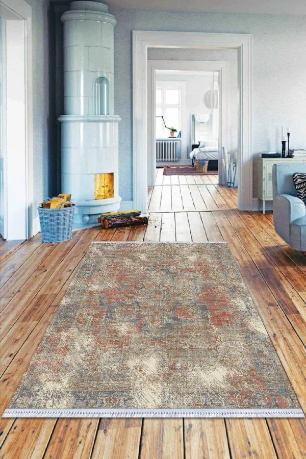 Karabağ Kilimleri Kiremit Vintage Dokuma Pamuk Taban Kaymaz Kilim KLM352