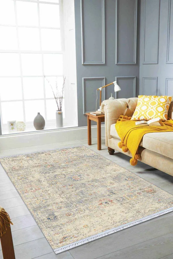 Halı Görünümlü Kilimler Çok Renkli Vintage Dokuma Pamuk Taban Kaymaz Kilim KLM359