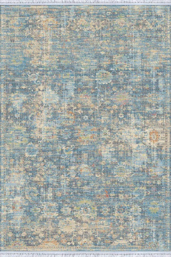 Kilim Fiyatları 6 Metrekare Mavi Vintage Dokuma Pamuk Tabanlı Kaymaz Kilim KLM360
