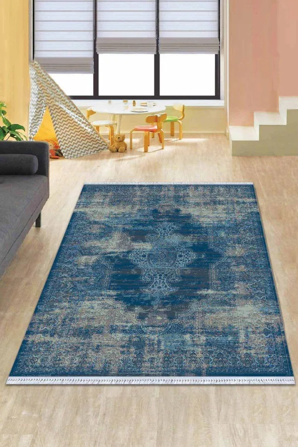Kilim 6 Metrekare Lacivert Göbekli Dokuma Pamuk Taban Kaymaz Kilim KLM364