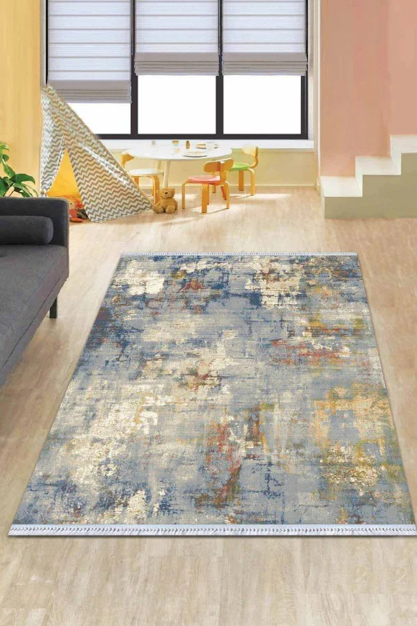 Bahçe Kilimi Eflatun Vintage Dokuma Pamuk Taban Kaymaz Kilim KLM367