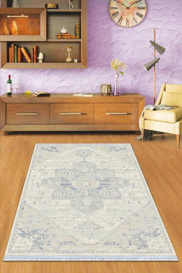 Balkon İçin Kilim Eflatun Vintage Dokuma Pamuk Taban Kaymaz Kilim KLM368