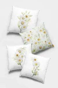 Buz Mavisi Çiçekli Çift Taraf 4'lü Set Kırlent Kılıfı 4KR001