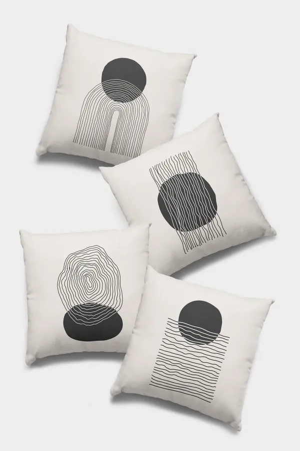 Füme Yastık Kılıfı Füme Modern Çift Taraflı 4'lü Set Kırlent Kılıfı 4KR007