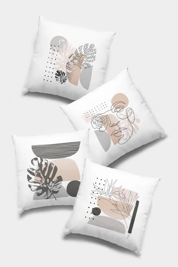 Pudra Pembe Kırlent Pudra Soyut Çift Taraflı 4'lü Set Kırlent Kılıfı 4KR008