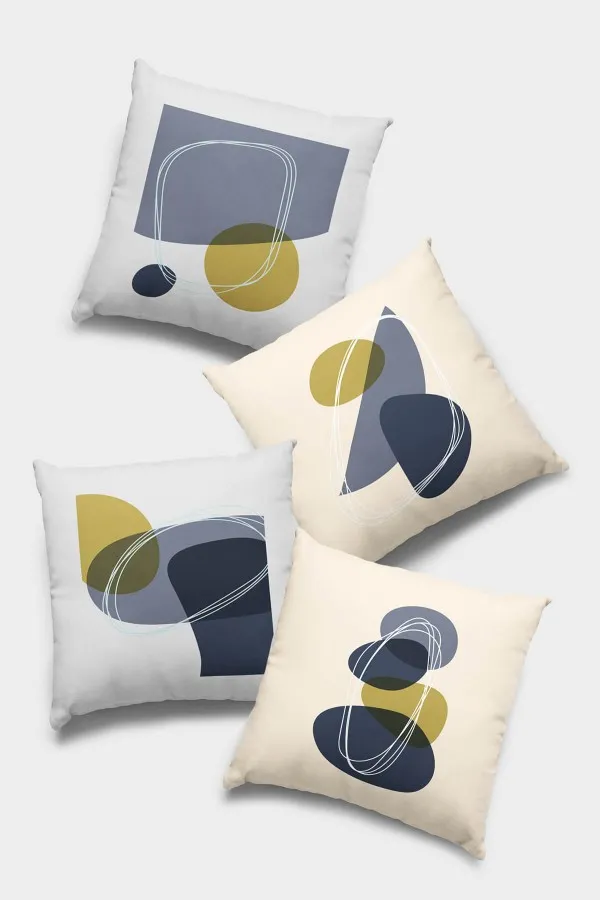 Kırlent Kılıfı Lacivert Lacivert Geometrik Çift Taraf 4'lü Set Kırlent Kılıfı 4KR014