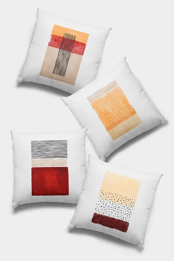Turuncu Dekoratif Yastık Turuncu Geometrik Çift Taraf 4'lü Set Kırlent Kılıfı 4KR020