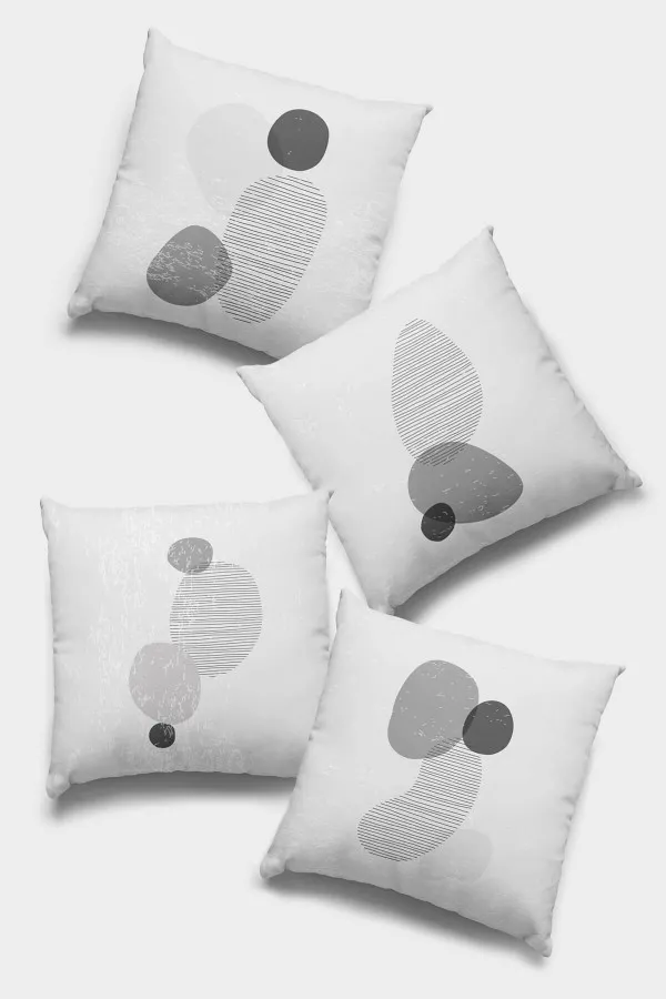 Gri Kırlent Gri Modern Desenli Çift Taraf 4'lü Set Kırlent Kılıfı 4KR030