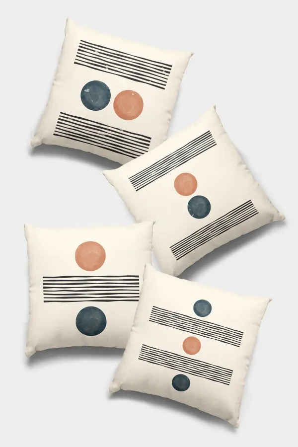 Krem Kırlentler Krem Geometrik Çift Taraflı 4'lü Set Kırlent Kılıfı 4KR036