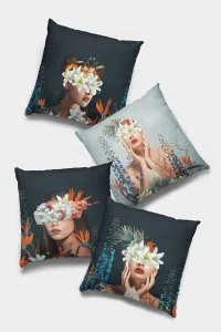 Lacivert Modern Çift Taraflı 4'lü Set Kırlent Kılıfı 4KR037