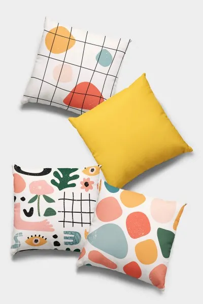Sarı Modern Çift Taraflı 4'lü Set Kırlent Kılıfı 4KR040