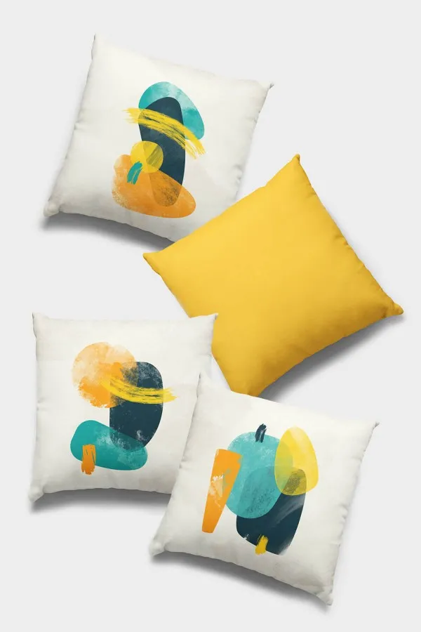 Sarı Koltuk Yastığı Sarı Modern Çift Taraflı 4'lü Set Kırlent Kılıfı 4KR046